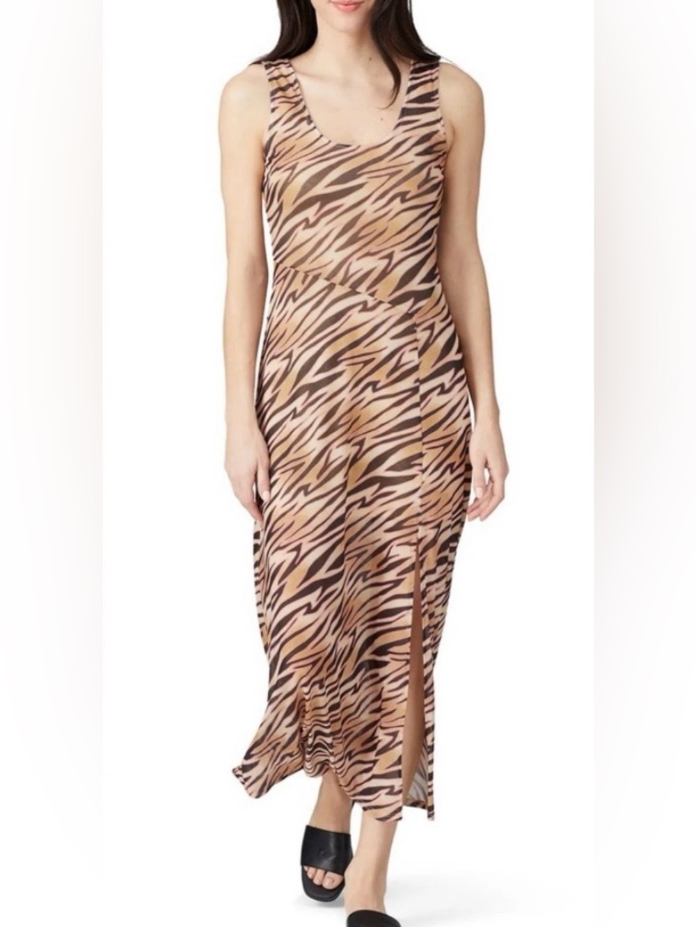 Louna Beige Mesh Animal Print Dress - Size S